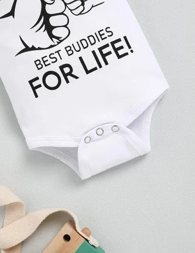 Vista 5 de TUEMOS Conjunto de ropa para bebé recién nacido, con estampado de letras, mameluco, pantalones, sombrero, conjunto de 3 piezas