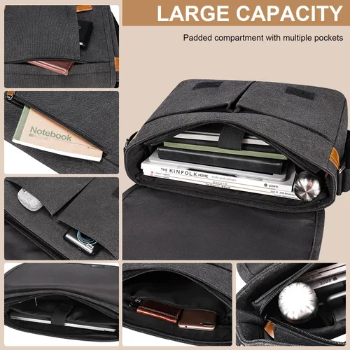 Vista 4 de Estarer Bolsas de mensajero para hombres de 13 a 13.3 pulgadas, resistente al agua, bolsa de lona para trabajo, oficina, viaje, bolso cruzado
