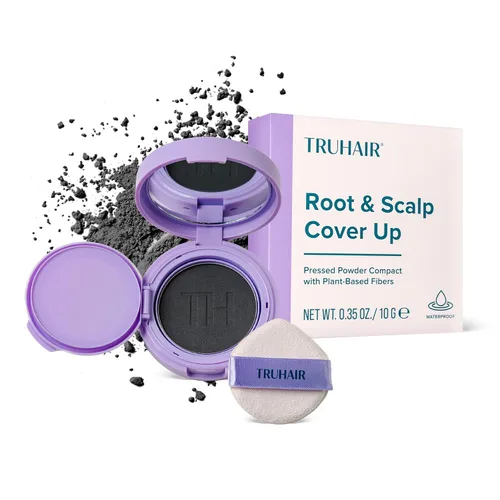 Vista 15 de TRUHAIR Polvo prensado para cubrir raíces y cuero cabelludo, compacto, impermeable, cobertura ligera del cabello y encubrimiento de puntos calvos
