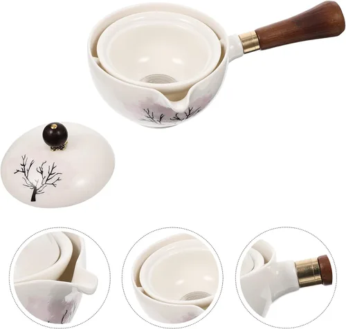 Vista 8 de UPKOCH Juego de té japonés, tetera con infusor Tetera de hojas florecientes y sueltas con mango de madera, cocina asiática, estilo tetera, 1 juego