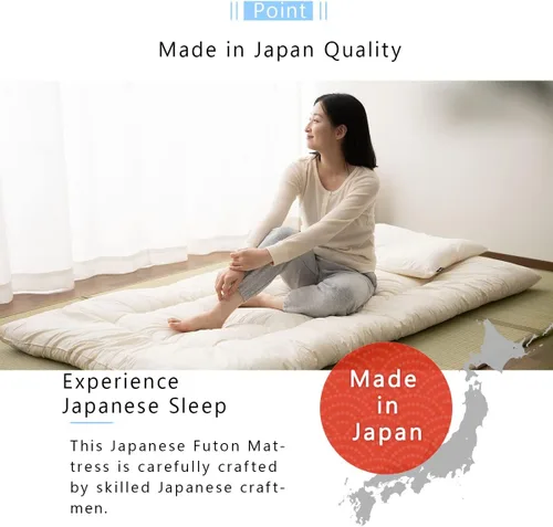 Vista 6 de EMOOR Colchón de futón japonés que ahorra espacio, compacto, tamaño individual, fabricado en Japón, colchón plegable para dormir, tapete de tatami