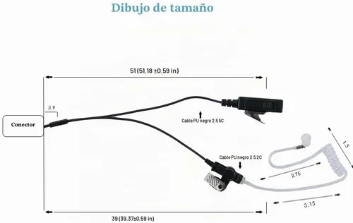 Vista 5 de Auriculares de vigilancia de tubo acústico encubierto de 2 cables Kit de micrófono PTT compatible con Motorola XPR3500e XPR3000 XPR3300 XPR3300e