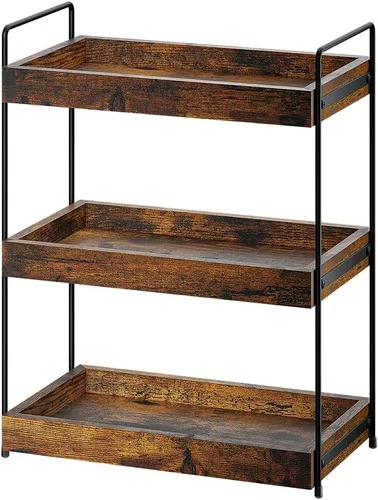 Vista 6 de Organizador de encimera de baño de 2 niveles, estante de especias de madera para encimera de cocina, organizador de maquillaje cosmético de tocador