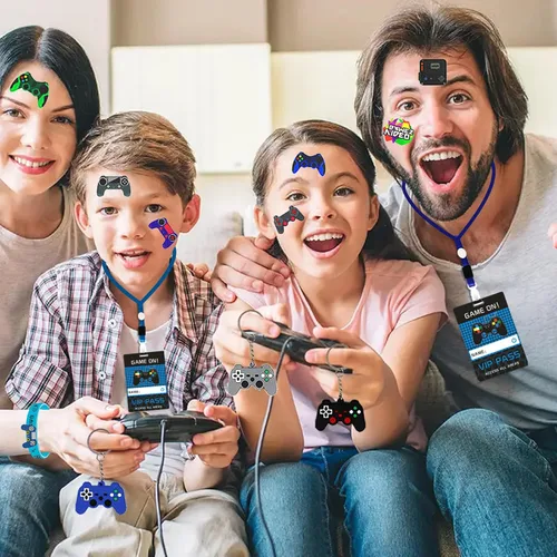 Vista 5 de 122 piezas de recuerdos de fiesta de videojuegos, recuerdos de fiesta de jugadores para niños, incluye bolsas con cordón de fiesta de videojuegos