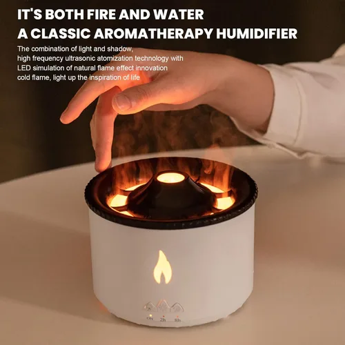 Vista 2 de Difusor de aroma de llama, 2 modos, humidificador portátil de aceite esencial con luz de llama, 2 temporizadores para aliviar el estrés, difusor