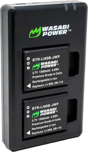 Vista 2 de Wasabi Power Batería (paquete de 2) y cargador dual USB-C para Ricoh DB-110 y Ricoh GR III, GR IIIx, Theta X, WG-6, G900, G900 II, G900SE II