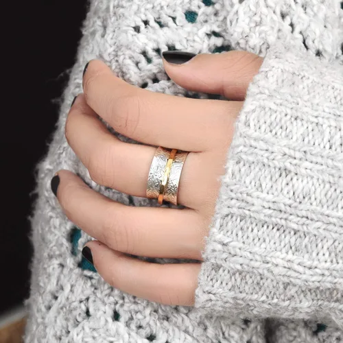 Vista 4 de Boho-Magic Anillo giratorio de plata de ley 925 para mujer con anillo de latón, con flores, Metal