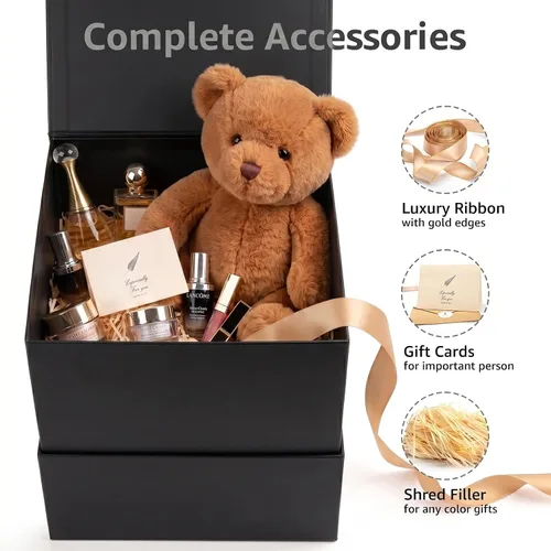 Vista 4 de LIFELUM Square Gift Box with Magnetic Lid, Card, Sticker, Ribbon, Shredded Paper Filler for Business, Wedding, Birthdays