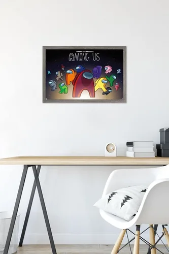 Vista 6 de Among Us - Póster de pared espacial, 22.4 pulgadas de largo x 14.7 pulgadas de ancho, versión enmarcada de madera de granero Versión enmarcada
