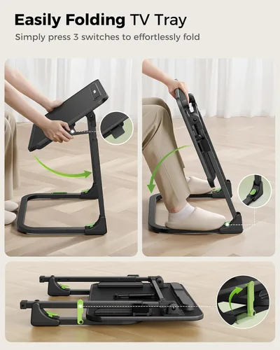 Vista 3 de SAIJI - Mesa plegable para TV, altura e inclinación, ajustable, resistente, bandeja para TV, bandejas plegables multifunción para comer, trabajar