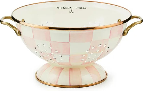 Vista 9 de MACKENZIE-CHILDS Colador de esmalte, colador decorativo de cocina, pequeño, a cuadros cortesanos en blanco y negro