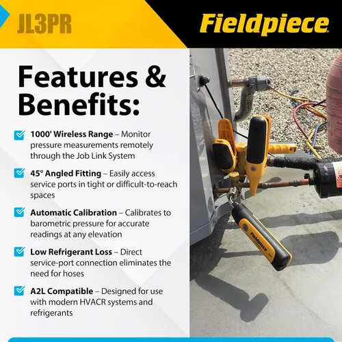 Vista 2 de Fieldpiece JL3PR Sonda de Presión Job Link con Registro de Datos Remoto