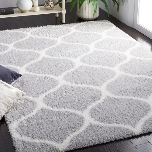 Vista 33 de SAFAVIEH Tahoe Shag Collection - Alfombra para pasillo, 2 x 9 pies, color beige y blanco, diseño de enrejado, no desprende pelusa y de fácil