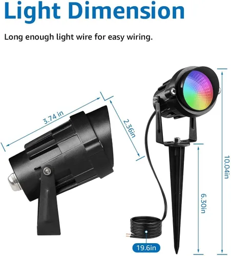 Vista 4 de SUNVIE Luces de paisaje RGB de bajo voltaje de 12 W que cambian de color, control remoto, impermeable, iluminación LED de paisaje para patio