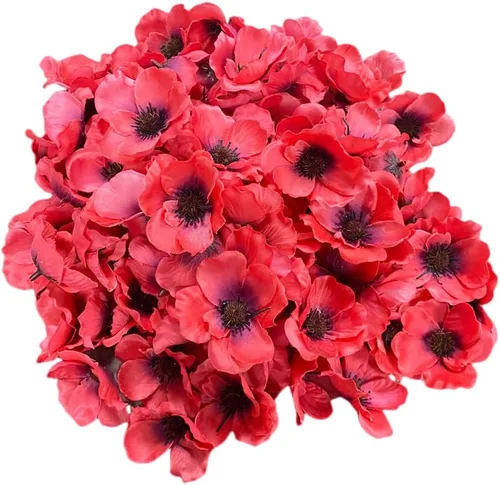 Vista 6 de Rikyo 100 cabezas de flores artificiales de anémona de amapola de seda para otoño, rellenos de jarrón, ramilletes para decoración de bodas, pared