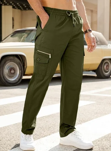 Vista 3 de JMIERR Mens Casual Cargo Pants Elastic Waist Drawstring Stretch Relaxed Fit Tactical Joggers Work Pants Multi Pockets