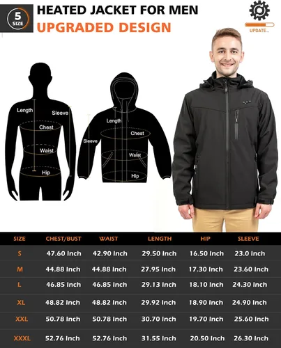 Vista 7 de ARRIS Mens Heated Jacket, Electric Heating Coat with 7.4V Battery and Detachable Hood - Waterproof, 8 Heating Areas