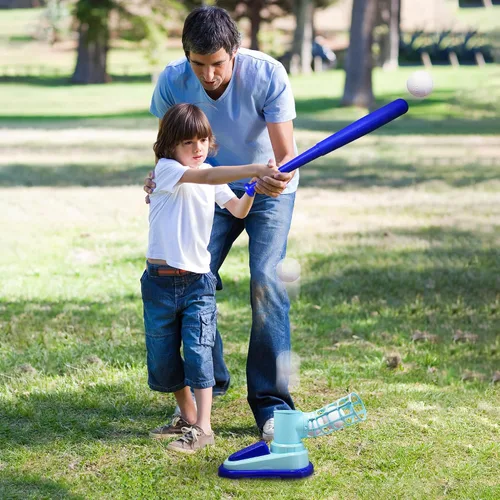 Vista 5 de ArtCreativity Máquina de lanzamiento de béisbol para niños, juguete de lanzar para niños con bate plegable + 3 pelotas de béisbol, entrenador