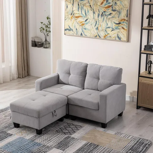 Vista 11 de Sofá modular convertible con otomana de almacenamiento, 7 plazas, en forma de L, moderno sofá esquinero de terciopelo para sala de estar