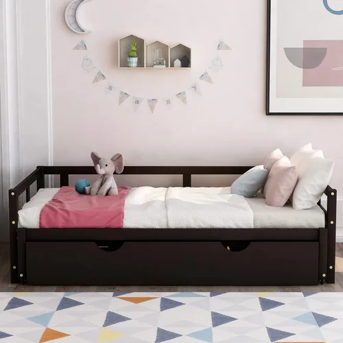 Vista 3 de Bellemave Sofá cama de madera con cama nido, marco extensible de cama individual a king, sofá cama de doble uso que ahorra espacio para dormitorio