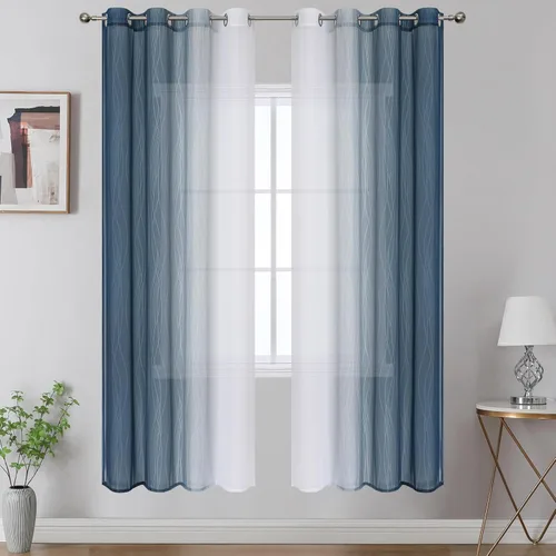 Vista 44 de Cortinas transparentes de color azul marino y negro para sala de estar, 52