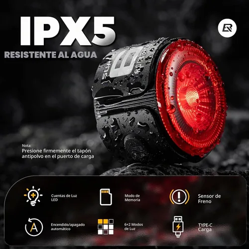 Vista 6 de ROCKBROS Luz trasera de bicicleta inteligente, ángulo ajustable y doble montaje luces traseras de bicicleta, cuentas potentes con diseño óptico