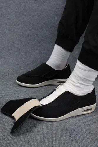 Vista 6 de Grigobu Zapatos diabéticos para hombre para hombre, informales, con velcro, ajustables, anchos, ligeros, para pies hinchados, antideslizantes
