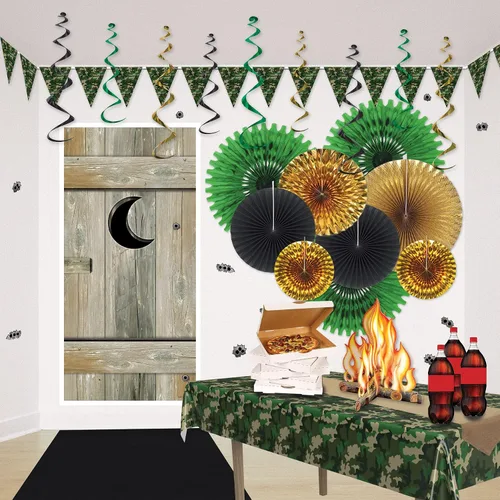 Vista 5 de Beistle Mantel de plástico de camuflaje, mantel rectangular de camuflaje para cumpleaños con temática militar, fiestas de campamento, eventos