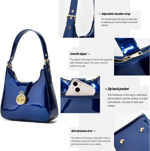 Vista 5 de ZiMing Bolso de mano de charol brillante para mujer, bolso hobo vintage, bolso de hombro, bolso pequeño para fiesta y boda