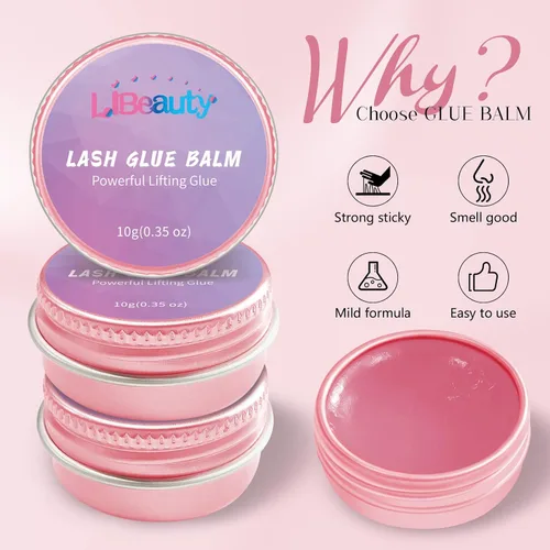 Vista 4 de Libeauty - Bálsamo adhesivo para elevación de pestañas, adhesivo fuerte pegajoso con sabor a fruta para permanente de pestañas y cejas, bálsamo