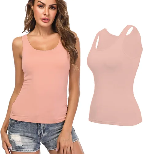 Vista 9 de Camisolas para mujer con brasier integrado, camiseta básica de yoga, camiseta sin mangas acolchada (S-3XL)