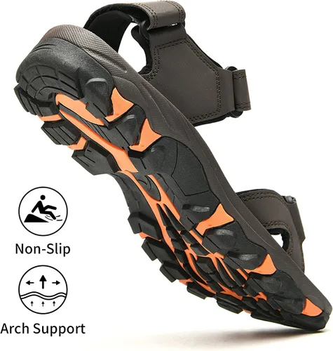 Vista 2 de NRNHI Chanclas de playa para hombre, soporte de arco, informales, antideslizantes, atléticas, para caminar, senderismo, sandalias de cuero