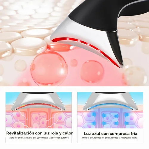 Vista 3 de Masajeador facial, dispositivo de cuello de cara y luz roja con ajuste y rejuvenecimiento Negro