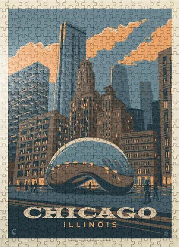 Vista 9 de MyPuzzle Chicago, IL: Magic Bean, Vintage Poster - Rompecabezas prémium de 100 piezas para adultos