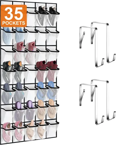 Vista 8 de Organizador de zapatos para colgar sobre la puerta, organizador de 35 zapatos para colgar sobre la puerta, organizador de almacenamiento para detrás