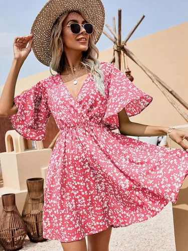 Vista 2 de Floerns - Vestido corto de verano con cuello en V y espalda abierta para mujer