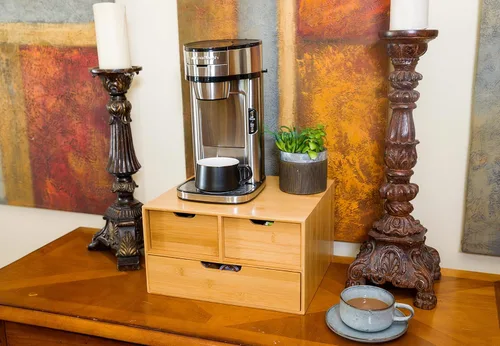 Vista 7 de Soporte extragrande de bambú para mostrador, cajón organizador de 2 niveles K-Cup