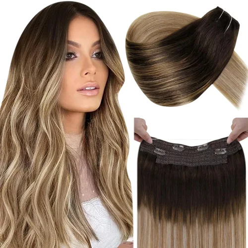 Vista 35 de LaaVoo Extensión de cola de caballo de cabello humano marrón para mujer, extensiones de cola de caballo marrón oscuro, extensiones de cabello humano
