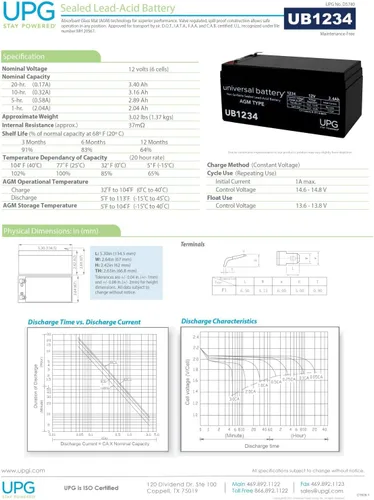 Vista 5 de Universal Power upg-ub1234 Batería 12v 3.4ah [Cámara]