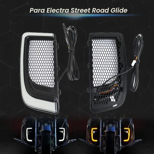 Vista 2 de Luces de ventilación Road Glide, intermitentes, circulación diurna, luces laterales para motocicletas 2015-2020 (negro)