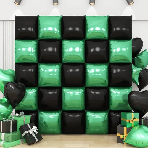 Vista 18 de Globos de aluminio cuadrados rojos, azules y plateados, kit de 25 globos de doble cara para fondo, túnel de helio, arco, guirnalda para el 4 de Rojo