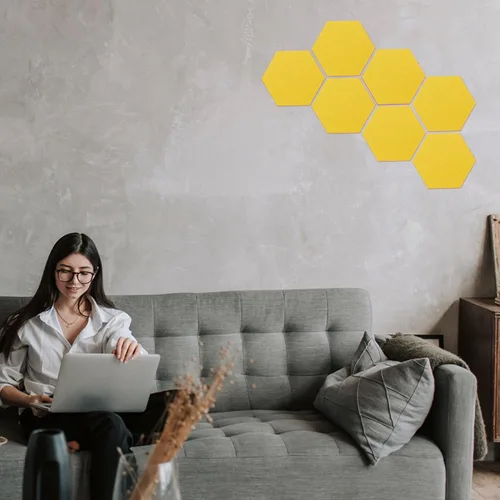 Vista 7 de Tablero de pared hexagonal de fieltro, paquete de 12 tableros de notas de fieltro autoadhesivos para oficina, hogar, aula, decoración de azulejos
