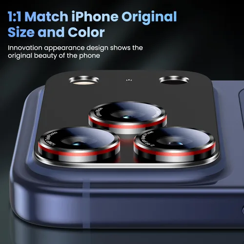 Vista 6 de Uyiton Protector de lente de cámara para iPhone 17 Pro - [Tipografía única + lente de teléfono diseño de círculo rojo] Cubierta de cámara de vidrio