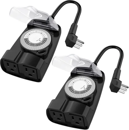 Vista 11 de G-Homa Temporizador mecánico de 24 horas para exteriores, temporizador para exteriores para luces, resistente al agua, 2 salidas a tierra, 15 A 1/2