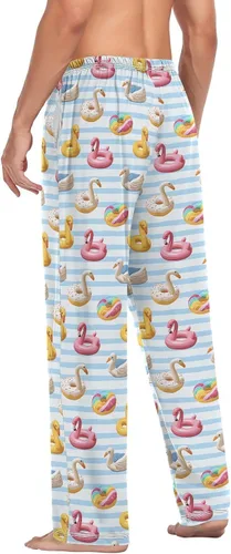 Vista 5 de Pantalones de pijama para hombre, pantalones de descanso para hombre, con bolsillos, corte recto, pantalones de pijama para hombre, talla S-2XL