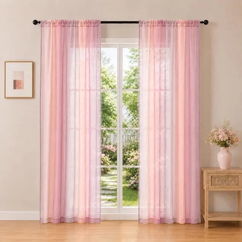 Vista 16 de OWENIE Cortinas transparentes degradadas para dormitorio, sala de estar, 96 Morado y dorado