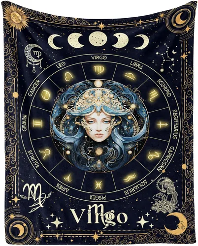 Vista 14 de Manta del Zodiaco Acuario para Niños y Niñas, Diseño Temático de Astrología Secreta Impreso, Mantas de Tiro para Niños, Regazo, Silla, Manta Suave
