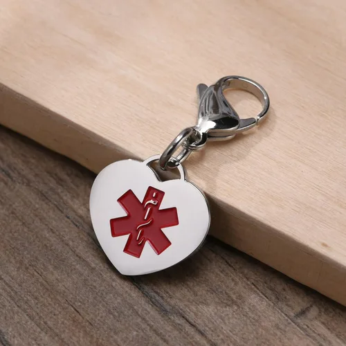 Vista 4 de VNOX Abalorio de alerta médica y dije de identificación con cierre de langosta llavero médico de emergencia para hombres y mujeres