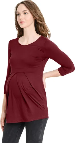 Vista 53 de LaClef - Blusa de maternidad para mujer, cuello redondo, manga 3/4, plisada al frente, estilo peplum