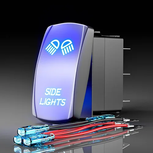 Vista 10 de Interruptor basculante de luces de conducción, SPST interruptor de palanca grabado con láser de 5 pines con LED azul y cables de puente, 12 V/24 V